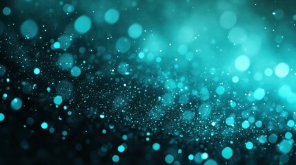 Sticker - abstract background with blue and white bokeh lights on black backdrop.