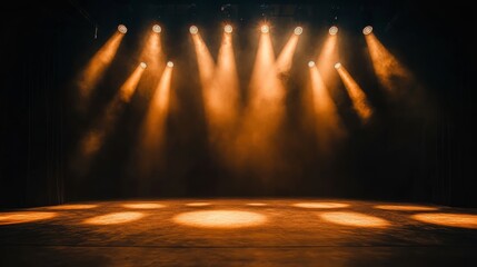 Poster - The stage illuminated with a series of powerful lights that create a dramatic and engaging background scene.