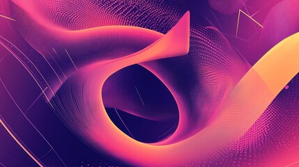 Poster - Abstract digital art with pink and orange flowing lines on a dark blue background.