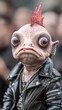 © starush - Punk alien creature with a mohawk and leather jacket, AI