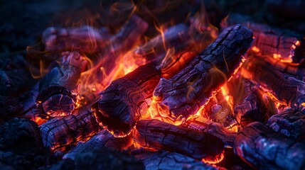 Aufkleber - Vibrant campfire flames with detailed wood texture and glowing coals