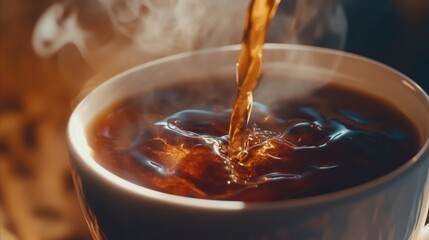 Sticker - Cup of coffee is pouring into a cup