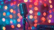 © venusvi - Vintage microphone on stage surrounded by colorful bokeh lights