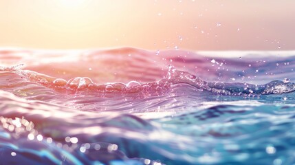 Fototapete - Water waves in sunlight on abstract summer banner with moisturizer cosmetics