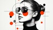 © PaulShlykov - creative collage image of woman beautiful woman, black and white ink style cartoon with occasional orange color pop of a collage of different ux/ui design elements