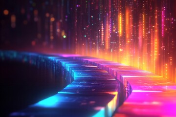 Colorful timeline chart, futuristic and sleek, vibrant hues, conceptual art