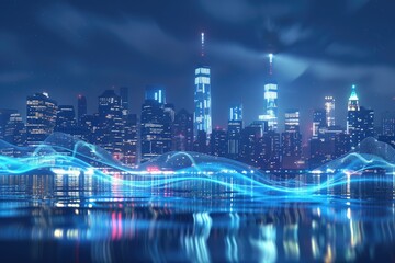 Smart city technology with big data and digital connections.