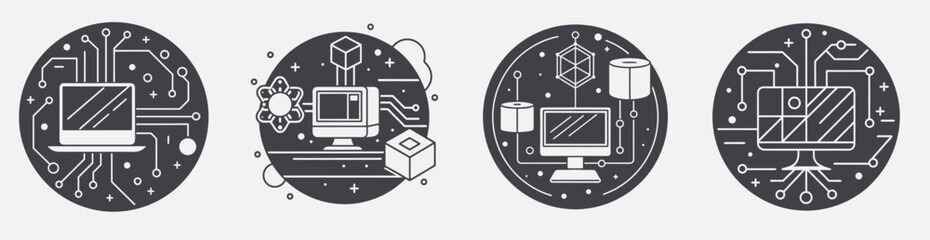 computer science concepts, smartphone computer printer circuit board, internet web digital technology