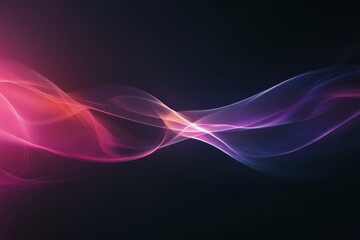 Wall Mural - Elegant flowing waves of purple and pink light create a serene atmosphere in a dark setting