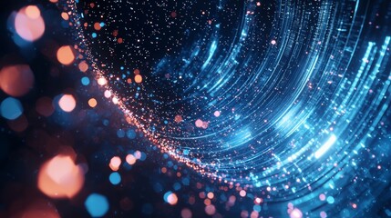 Abstract particle swirl with blue and pink bokeh lights