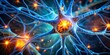 © LA Stock Vision - Glowing Neuron Cell Detailed Macro View of Vibrant Orange Nerve Cell in Neural Network - Scientific Illustration for Neurology Research and Education