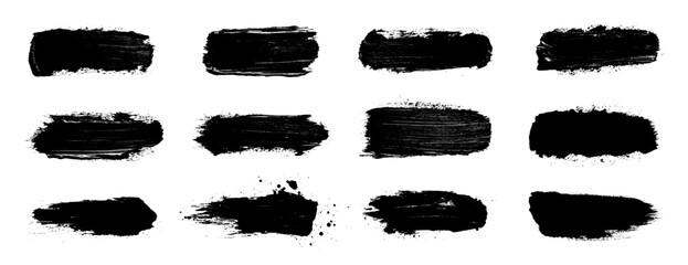 Fototapete - Black paint strokes with splatters and drops, dirty style. Grunge brush stroke stencil. Artistic paint stroke texture, splatter stains, callout for text. Grunge ink collection, vector graphic

