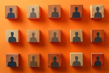 Team of Silhouettes on Wooden Cubes in a Row