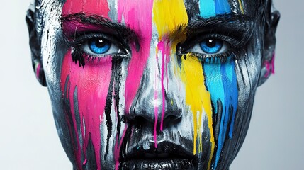 Bold Face Paint with Dripping Colors