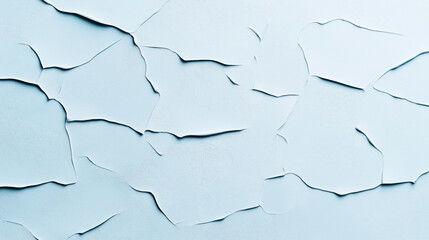 Wall Mural - Close-up view of cracked and peeling light blue wall paint creating an abstract texture background pattern