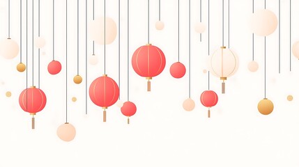 elegant minimalist design with hanging red and gold lanterns on a soft cream background for festive 