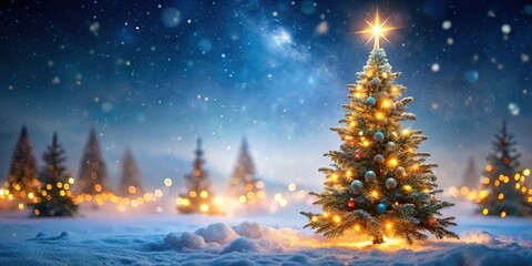 Magical winter background with Christmas tree lights