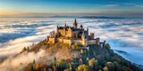 majestic German Castle Hohenzollern high above clouds
