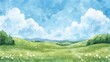 © novitasary - A serene landscape featuring rolling green hills, vibrant flowers, and a blue sky.