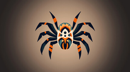Wall Mural - geometric abstract illustration of a stylized spider with orange, black, and white patterns on its b