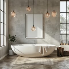 Wall Mural - Modern Bathroom With Freestanding Tub and Pendant Lights