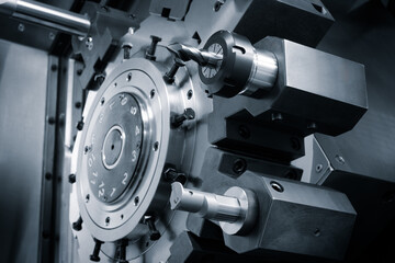 Aufkleber - Programmable modern cnc digital  digital program machineManufacturing professional metalworking machine. Industrial metalworking concept background