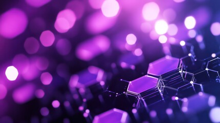 abstract purple and blue hexagonal pattern with bokeh lights.