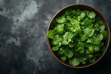 Sticker - Fresh green herbs in a dark bowl on a textured surface ready for culinary use in cooking