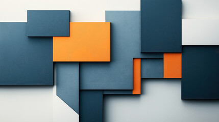Wall Mural - abstract geometric composition with overlapping rectangular shapes in blue, orange, and gray tones c