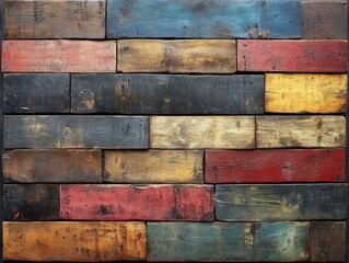 Colorful wooden plank wall.