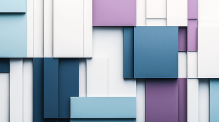 Wall Mural - abstract geometric background with overlapping rectangular shapes in blue, purple, and white colors 