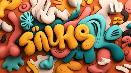 Wall Mural - abstract colorful 3d illustration with playful shapes and vibrant colors, featuring yellow, orange, 