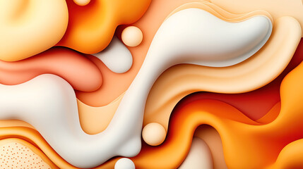 Abstract 3D illustration with flowing orange and beige shapes and spherical elements creating a dynamic and vibrant design.