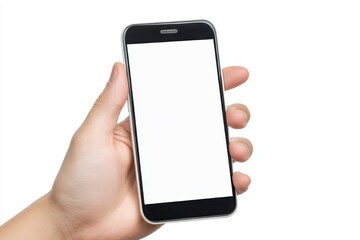 Smartphone mockup with a blank screen isolated on a white background, ideal for app presentations or digital design.