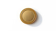 © Tark - Round gold pin badge mockup casting shadow on white background. Generative AI