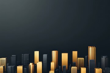 Abstract cityscape of gold and black skyscrapers on a dark background.