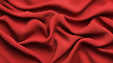 Wall Mural - Close-up of red fabric with textured surface and flowing folds creating abstract wave patterns in soft lighting