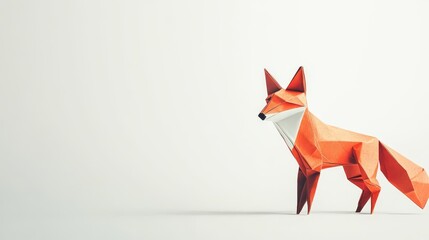 Geometric Origami Fox Sculpture on Minimalist Background