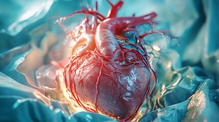 Leinwandbilder - The human heart is prominently displayed, showcasing intricate blood vessels and arteries.