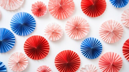 Colorful Paper Decorations in Red, White, and Blue for Festive Celebrations