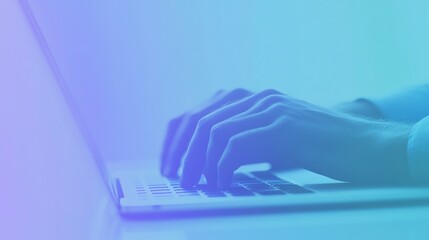 A focused person typing on a laptop, showcasing modern work and technology in a stylish, colorful environment.