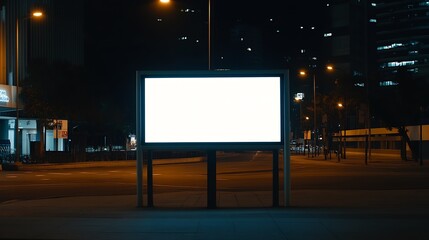 Poster - Blank Billboard at Night in Urban Environment with City Lights : Generative AI
