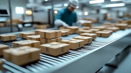 Aufkleber - Modern Packaging Conveyor System in Industrial Warehouse Facility : Generative AI