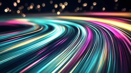 Fototapete - Dynamic and Luminous Neon Light Trails Creating Futuristic Visual Effect : Generative AI