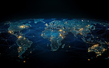 Fototapete - Visual representation of a global network connection with an intricate web of links and nodes, symbolizing seamless communication across the internet