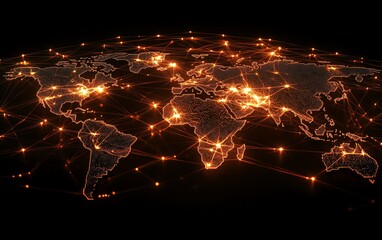 Fototapete - Visual representation of a global network connection with an intricate web of links and nodes, symbolizing seamless communication across the internet