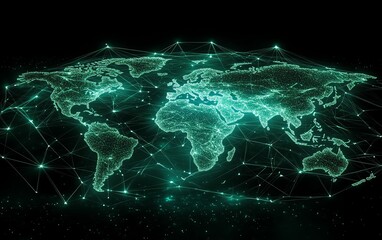 Fototapete - Visual representation of a global network connection with an intricate web of links and nodes, symbolizing seamless communication across the internet
