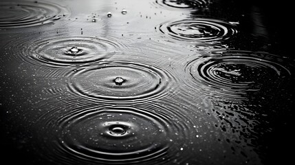 Wall Mural - Raindrops Hitting Surface of Calm Lake Water