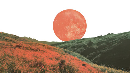 Wall Mural - png retro collage of countryside vegetation astronomy outdoors.