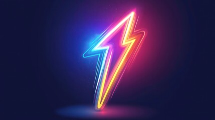 Wall Mural - a vibrant, neon pink, blue, and yellow lightning bolt glows on a dark background.
